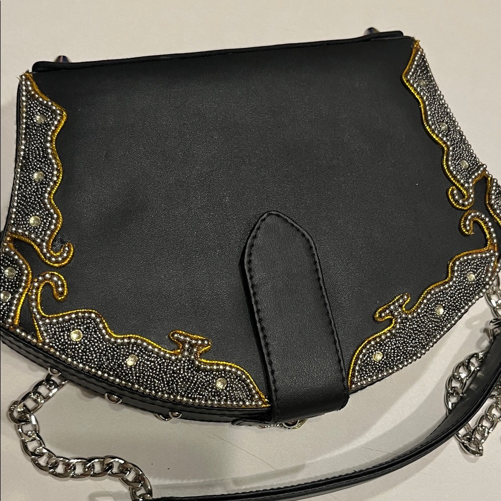 Mary Frances Princess Black Clutch with Jewel and Floral Authentic - Picture 8 of 9